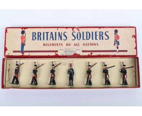 Britains boxed set 1437, Italian Carabinieri, 1954-59, six men marching at the slope with rifles and Officer with cane, in or