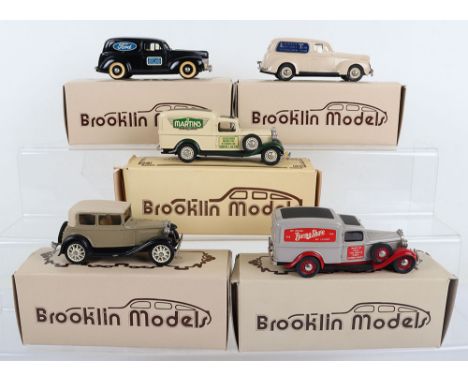 Five Brooklin Scale cast  metal Automobiles 1/43 scale, No.3 Ford Model A Victoria, fawn/cream, 1930, No.9 Ford Sedan Deliver