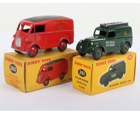Two Boxed Dinky Toys Vans, 260 Royal Mail Van, red body, black roof and 261 Telephone Service Van, dark green body, black roo