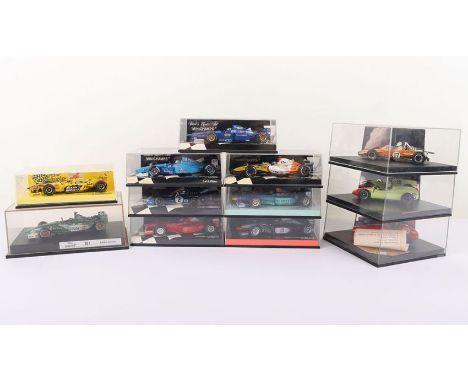 Minichamps F1 racing cars 1:43 scale, eight various cars including Benetton Renault 2001 showcar J Button, Renault 2007 G Fis