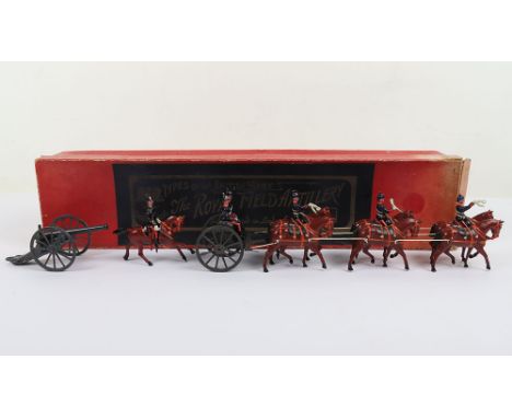 Britains boxed set 144, Royal Field Artillery at the walk, 1930, six horse team with light harnesses and white painted traces
