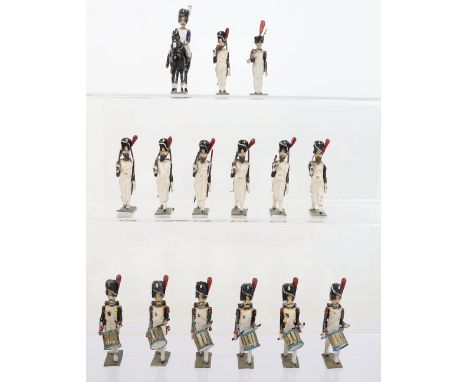Lucotte Napoleonic First Empire Imperial Guard Grenadiers Sappers and Drummers, with Lieutenant and mounted Officer at the ha