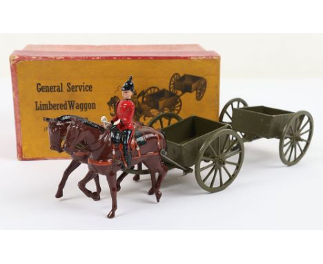Britains boxed set 1330, Royal Engineers General Service wagon, Review order, 1950s, two horse team at the walk, olive green 