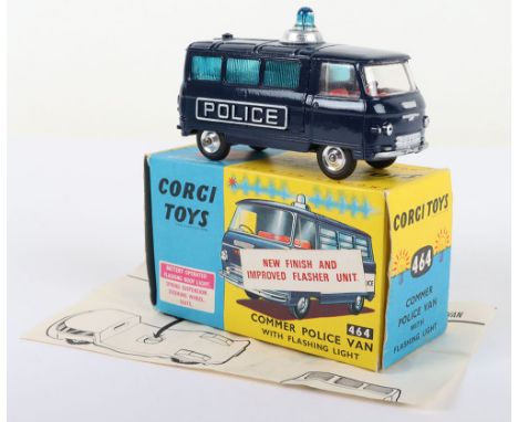 Corgi Toys 464 Commer Police Van, dark blue body ‘Police’ cast into sides, blue roof light, red interior, spun wheel hubs, in