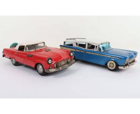 A Bandai Japanese Tinplate Nash Rambler Station Wagon, with working friction motor, metallic blue body, white roof, lithograp