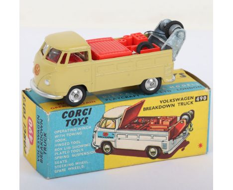 Corgi Toys 490 Volkswagen Breakdown Truck, olive green body, red interior, spun wheel hubs, in near mint original condition, 