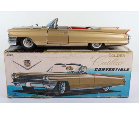 Large 4205 Bandai battery operated Tinplate Golden Cadillac Convertible, 1960s, finished in gold with chrome bumpers, hinged 