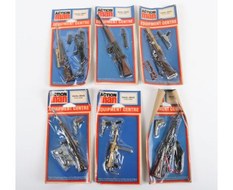 Six Vintage Action Man Palitoy Small Arms Equipment Centre Carded Sets,  Cat no.34266, all in mint  sealed condition, header 