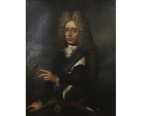 Half length, wearing a long wig, armour and a blue sash, oil on canvas 102.5 x 79cm. *Condition: Lined; retouching; some wear