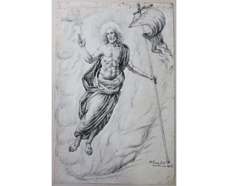 Signed with monogram and dated `MP. [conjoined] fecit./ 1679 Inv 24 april..`, pen and black ink applied in a stippled techniq