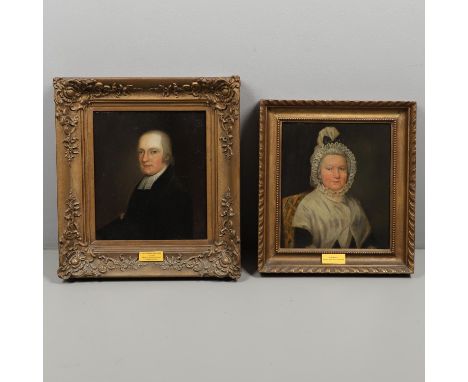 Two, each quarter length, she wearing a shawl and lace-trimmed bonnet, a label verso indicating that this was painted in 1798