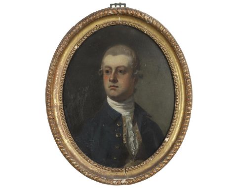 Bust length, wearing a white, blue coat, buff waistcoat and white neckcloth, oil on panel, oval 25.5 x 20cm. Provenance: By d