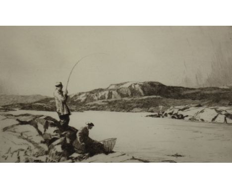 Norman Wilkinson (1878-1971)'Trout Fishing on the River Garry'Etching, signed in pencil lower right, 19.5 x 29.5cm