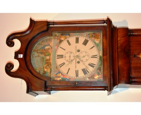 A 19th century mahogany cased eight day longcase clock by Robt Currer Falkirk, the hood with broken swan pediment above glaze