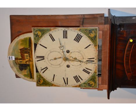 A 19th century mahogany inlaid longcase clock by John Pringle, the painted dial with floral panels and panel of church, the d