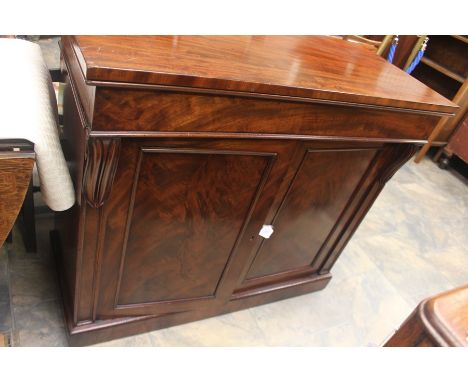 A Victorian mahogany chiffonier type sideboard, circa 1860, rectangular top above a single drawer with two panel doors below 