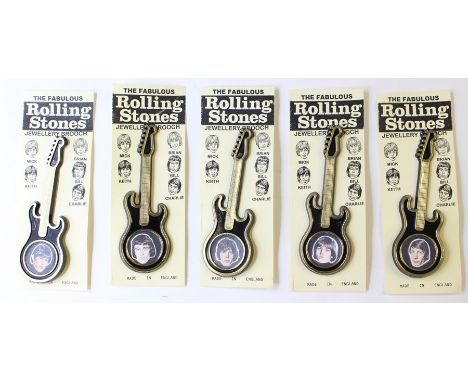 ROLLING STONES - Set of original Guitar pin badge / brooches with colour pictures of the stones inset on the guitar and all o