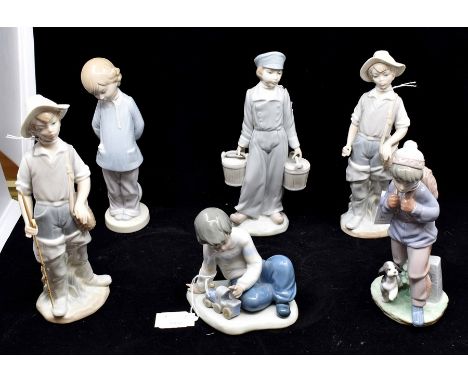 A Lladro collection of assorted figures, comprising Nino Jueves Thursday Child, boy with basket, boy with buckets, boy dreami