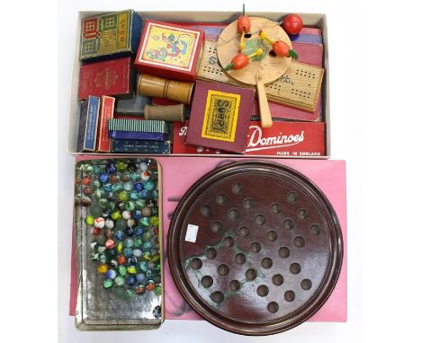 A collection of vintage board games, playing cards, Marbles, etc.