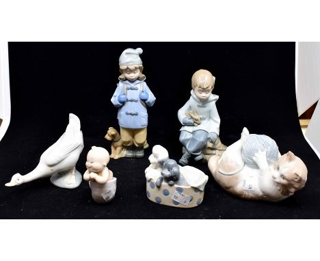 A collection of six Nao figures, two small children, animals and a babyCondition: No obvious signs of damage or restoration