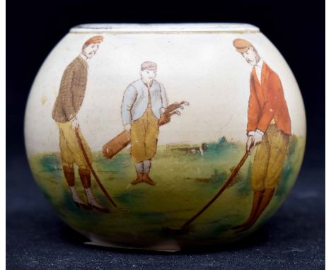 A Carlton ware match stick holder, depiction golfers, stamped to base Rno 333948