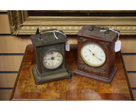 A small Regency mantle clock with instructions inside cap door, Vap Brevette SGDC with key and small pendulum, mahogany cased