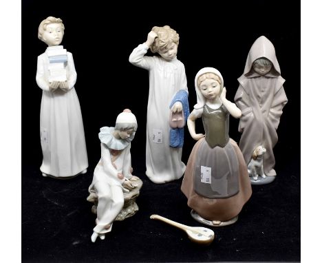 Five Nao figures of young boys, a clown and young ladyCondition: No obvious signs of damage or restoration