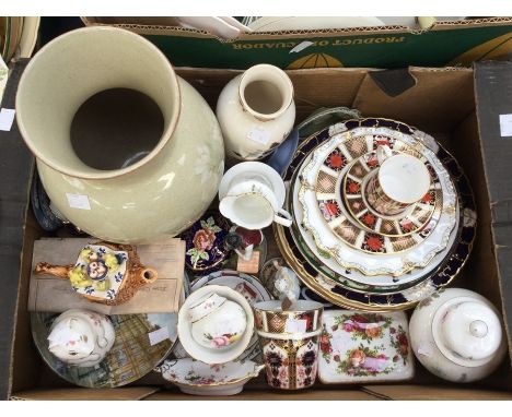 A collection of ceramics including Royal Crown Derby Imari 128 coffee can, saucer and plate, Derby Posies paperweight (silver