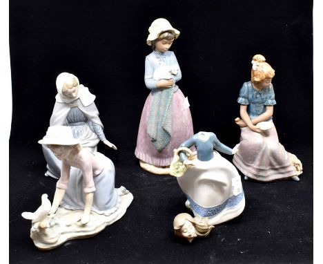 Collection of five Nao ladies in a seated position and also standingCondition: Head broken off but present on one figure. No 