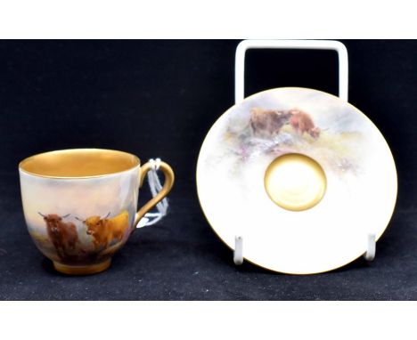 Small Royal Worcester cup and saucer, hand painted by Stinson, handle has been reglued