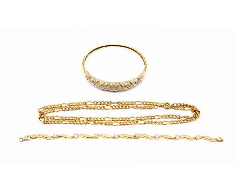 ***AUCTIONEER TO ANNOUNCE CHANGE IN DESCRIPTION BANGLE IS 9CT GOLD NOT 14CT GOLD*****A collection of gold jewellery to includ