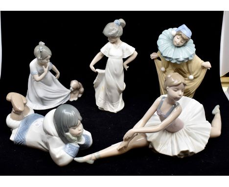 Five Nao figures of young females, including a clown and ballet dancersCondition: No obvious signs of damage or restoration