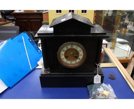 A Victorian French slate mantle clock, column decoration&nbsp;