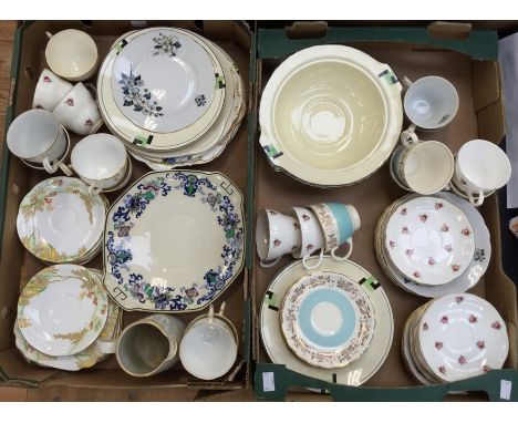 Two boxes of assorted early 20th Century tea wares, some hand painted and hand finished, including cups, saucers and side pla