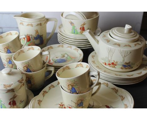 A thirty piece Barbara Vernon designed Royal Doulton "Bunnykins" tea/breakfast set, c.1930's, all with 1937-53 backstamp and 