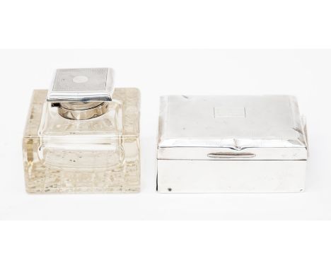 A George V hobnail cut glass silver mounted inkwell, the cover engraved with radial decoration, by S&amp;M, Birmingham, 1922 