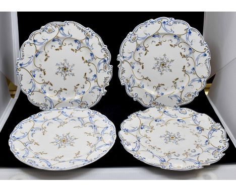 A set of three early nineteenth century Chamberlain Worcester plates, circa 1815 and a later replacement plate in the same pa