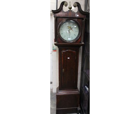 &nbsp;Early 19th century round face longcase clock, John Wainwright of Nottingham with painted enamelled dial date and Roman 