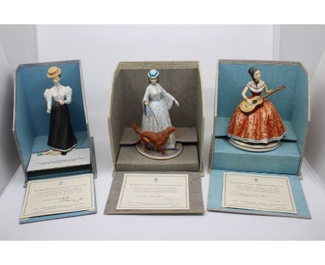 A collection of three limited edition Royal Worcester figure to include: Elaine (163), Marian (422) and Felicity (577), boxed
