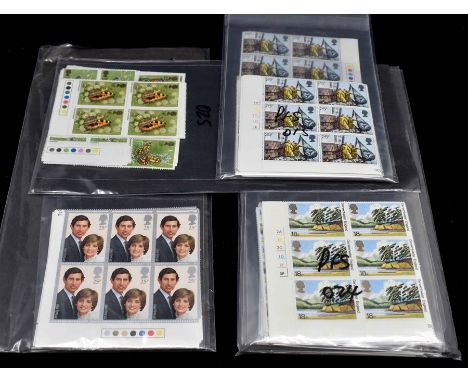 Stamps- A quantity of mint GB stamps from 1981 including traffic light blocks, traffic light pairs, marginal blocks etc. Face