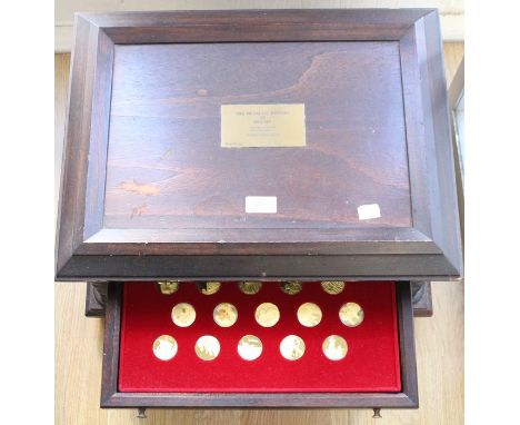 First Edition Proof set of the Medallic History of Britain in gold plated sterling silver, in fitted wooden chest.