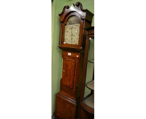 An oak and mahogany eight day longcase clock, 30 1/4 '' painted arch dial, later case