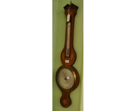 A mahogany and shell inlaid wheel barometer, 8'' silvered dial P.Nolfi, circa 1820