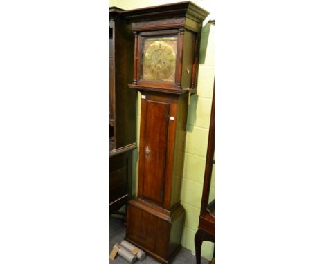 An oak eight day longcase clock, 12'' square brass dial with chapter ring signed Jno Beech, Newcastle, later oak case