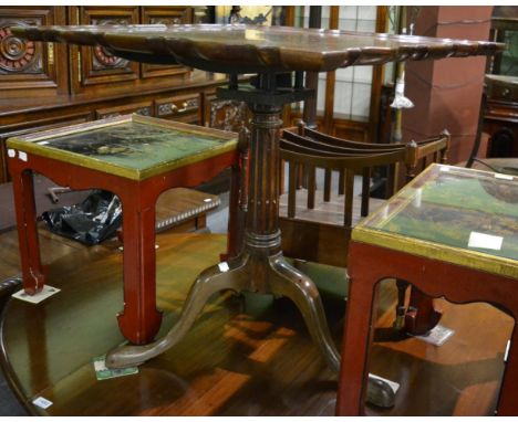 A 19th century mahogany tray top tilt top tripod table, the shaped square top above a bird cage action