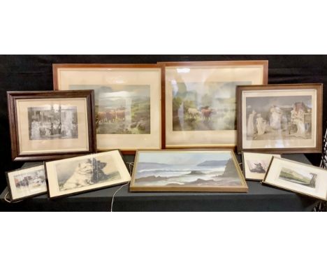 The Royal Family Christmas 1897, Chatsworth, coloured engraving;  Morning and Sunset on the Loch, coloured print;  etc 