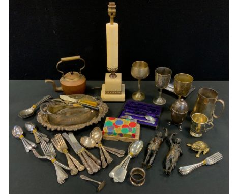 Plated Ware - Flatware, butter dish;  goblets;  side lamp;  etc 