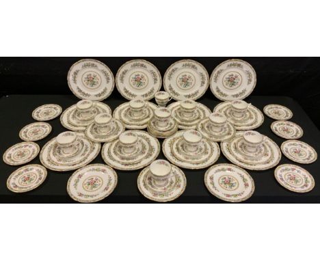 A Coalport Ming Rose pattern dinner and tea service, for twelve, printed marks 