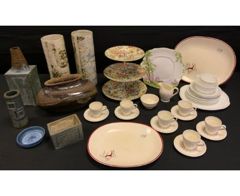 Art Pottery vases;  Carn Pottery cylindrical vases;   Cornish Art Pottery;  Susie Copper part tea service;  Midwinter Chintz 