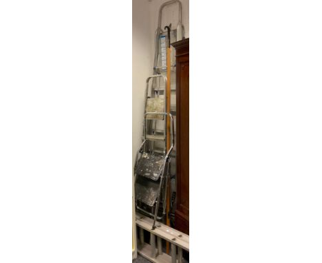 An extendable ladder;   three steps ladders 